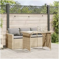 Matgrupp för trädgården med dynor 2 delar beige konstrotting vidaXL