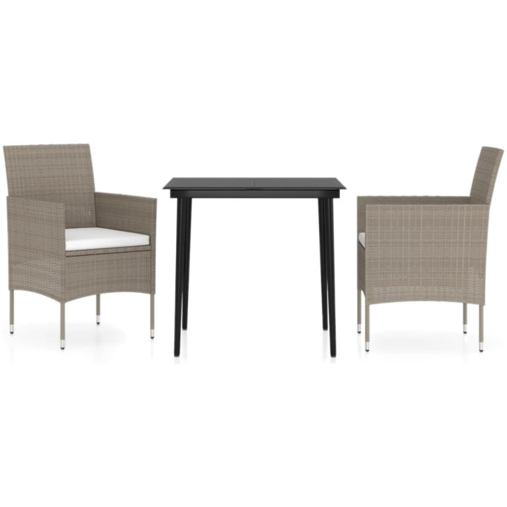Matgrupp för trädgården med dynor 3 delar beige och svart vidaXL 80 cm table length – bild 2
