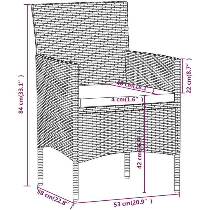 Matgrupp för trädgården med dynor 3 delar beige och svart vidaXL 80 cm table length – bild 7