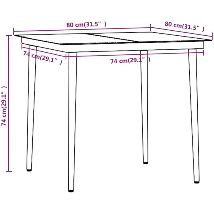Matgrupp för trädgården med dynor 3 delar beige och svart vidaXL 80 cm table length – bild 8