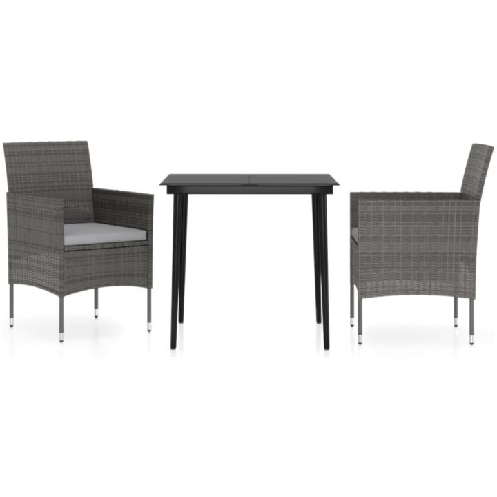 Matgrupp för trädgården med dynor 3 delar grå och svart vidaXL 80 cm table length – bild 2