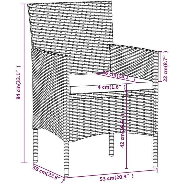 Matgrupp för trädgården med dynor 3 delar grå och svart vidaXL 80 cm table length – bild 7