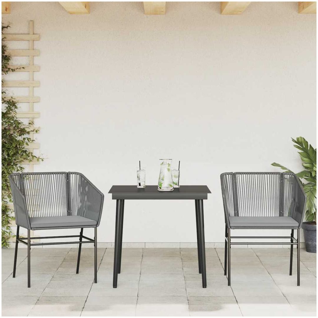 Matgrupp för trädgården med dynor 3 delar grå polyrotting glas vidaXL 80 x 80 x 74 cm – bild 3