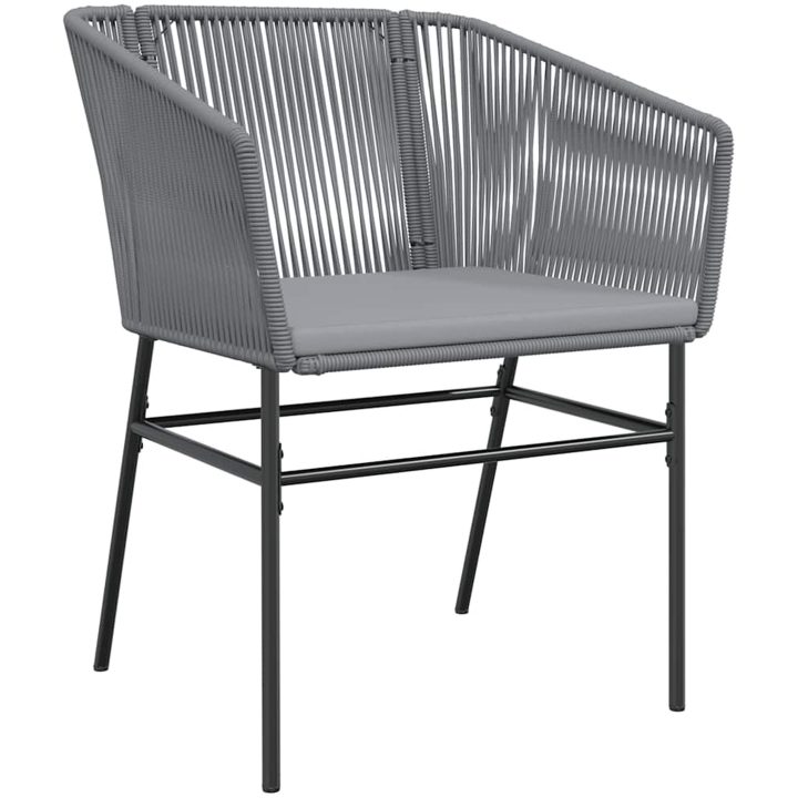 Matgrupp för trädgården med dynor 3 delar grå polyrotting glas vidaXL 80 x 80 x 74 cm – bild 4