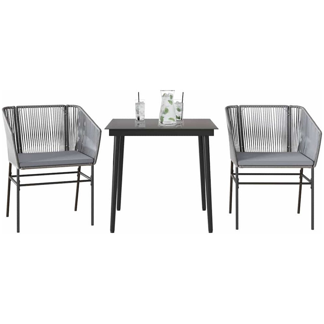 Matgrupp för trädgården med dynor 3 delar grå polyrotting glas vidaXL 80 x 80 x 74 cm