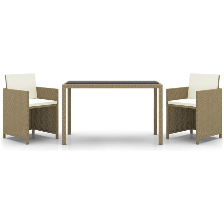 Matgrupp för trädgården med dynor 3 delar konstrotting beige vidaXL – bild 2