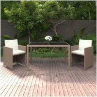 Matgrupp för trädgården med dynor 3 delar konstrotting beige vidaXL