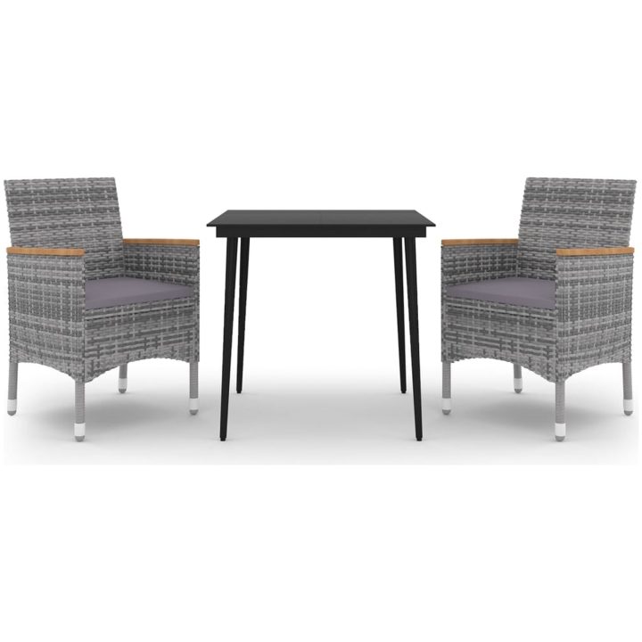 Matgrupp för trädgården med dynor 3 delar konstrotting och glas vidaXL 80 cm table length – bild 2