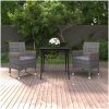 Matgrupp för trädgården med dynor 3 delar konstrotting och glas vidaXL 80 cm table length – miniatyr 1
