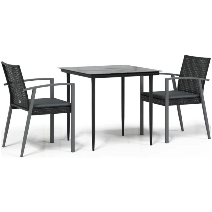 Matgrupp för trädgården med dynor 3 delar konstrotting & stål vidaXL 80 cm table length – bild 2