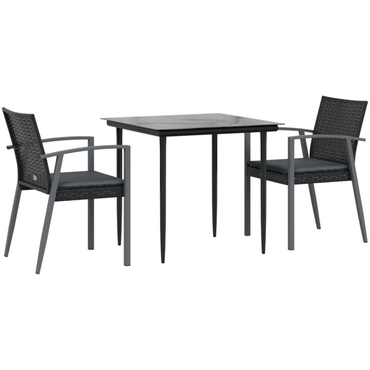 Matgrupp för trädgården med dynor 3 delar konstrotting & stål vidaXL 80 cm table length – bild 3