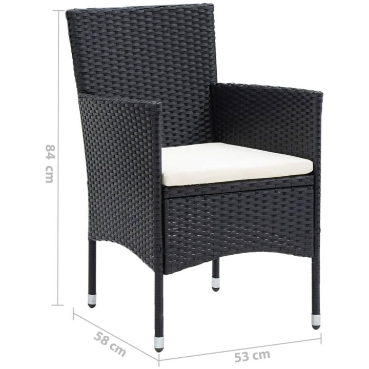 Matgrupp för trädgården med dynor 3 delar konstrotting svart vidaXL 80 cm bordslängd – bild 11