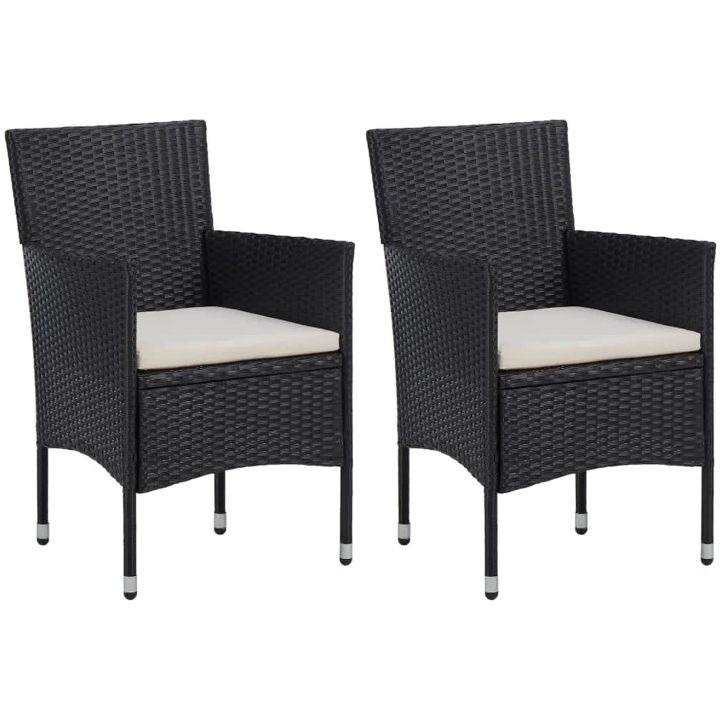 Matgrupp för trädgården med dynor 3 delar konstrotting svart vidaXL 80 cm bordslängd – bild 3