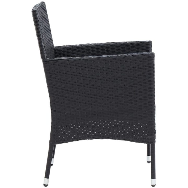 Matgrupp för trädgården med dynor 3 delar konstrotting svart vidaXL 80 cm bordslängd – bild 7