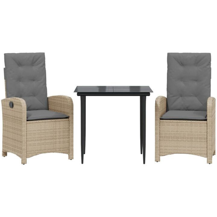 Matgrupp för trädgården med dynor 3 delar mixbeige konstrotting vidaXL 80 cm bordslängd – bild 2