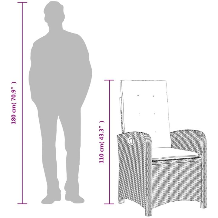 Matgrupp för trädgården med dynor 3 delar mixbeige konstrotting vidaXL 80 cm bordslängd – bild 10
