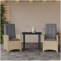 Matgrupp för trädgården med dynor 3 delar mixbeige konstrotting vidaXL