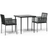 Matgrupp för trädgården med dynor 3 delar svart konstr. & stål vidaXL 80 cm table length – miniatyr 2