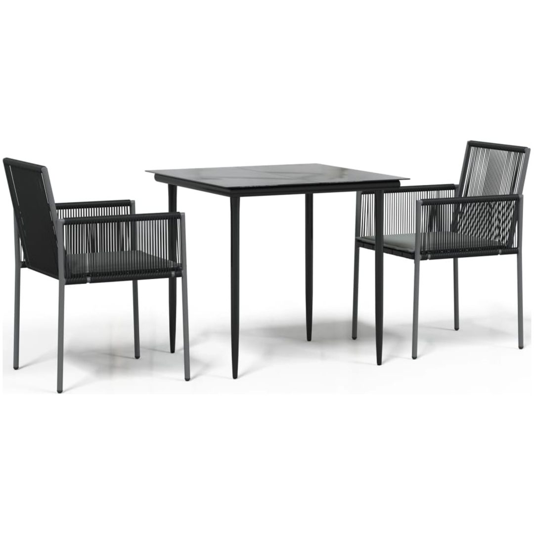 Matgrupp för trädgården med dynor 3 delar svart konstr. & stål vidaXL 80 cm table length – bild 2