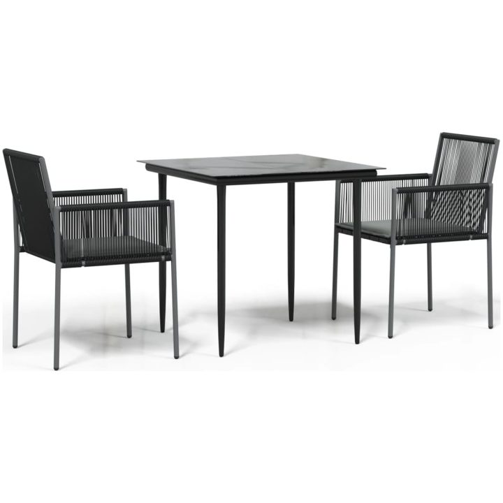 Matgrupp för trädgården med dynor 3 delar svart konstr. & stål vidaXL 80 cm table length – bild 2