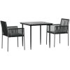 Matgrupp för trädgården med dynor 3 delar svart konstr. & stål vidaXL 80 cm table length – miniatyr 3