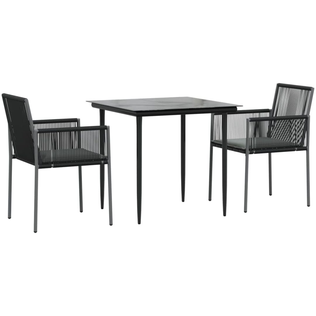 Matgrupp för trädgården med dynor 3 delar svart konstr. & stål vidaXL 80 cm table length – bild 3