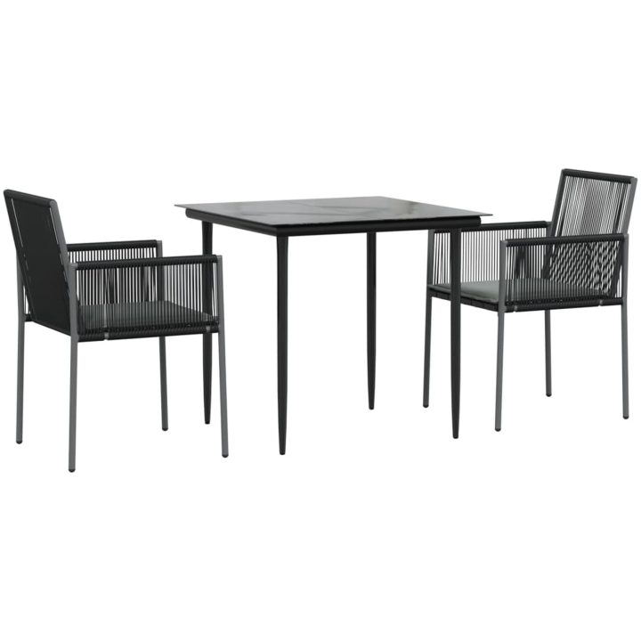 Matgrupp för trädgården med dynor 3 delar svart konstr. & stål vidaXL 80 cm table length – bild 3