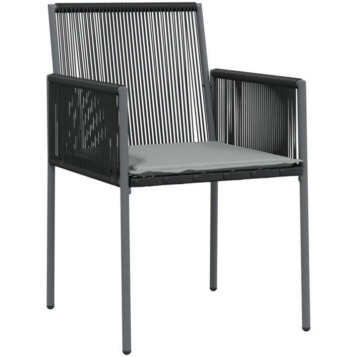 Matgrupp för trädgården med dynor 3 delar svart konstr. & stål vidaXL 80 cm table length – bild 5