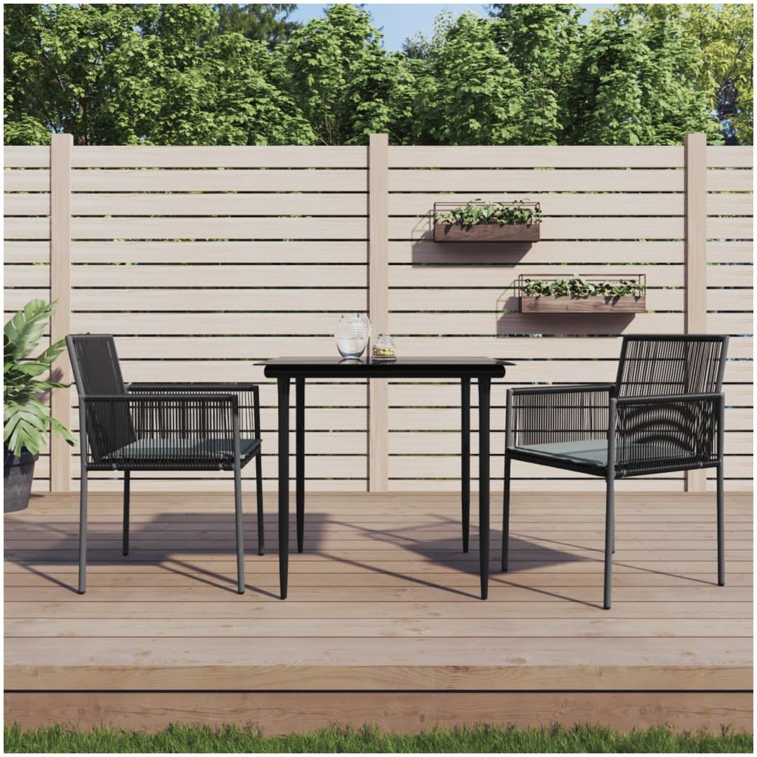 Matgrupp för trädgården med dynor 3 delar svart konstr. & stål vidaXL 80 cm table length