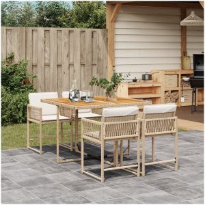 Matgrupp för trädgården med dynor 5 delar beige konstrotting vidaXL