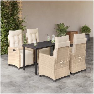 Matgrupp för trädgården med dynor 5 delar beige konstrotting vidaXL