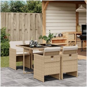 Matgrupp för trädgården med dynor 5 delar beige konstrotting vidaXL