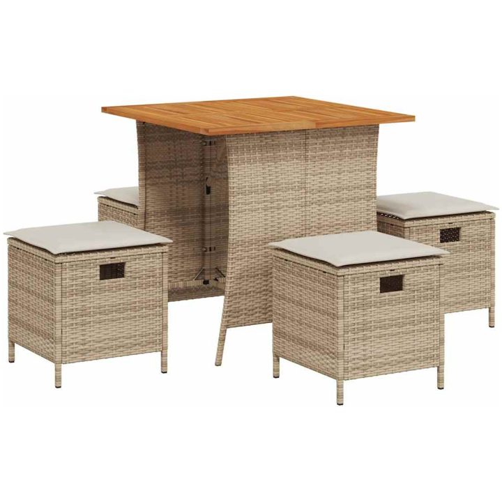 Matgrupp för trädgården med dynor 5 delar beige konstrotting vidaXL – bild 2