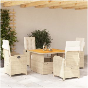 Matgrupp för trädgården med dynor 5 delar beige konstrotting vidaXL