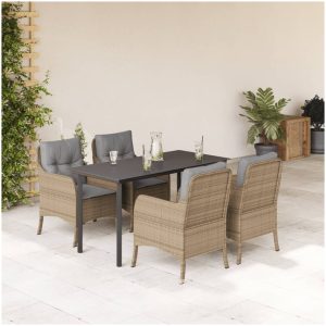 Matgrupp för trädgården med dynor 5 delar beige konstrotting vidaXL