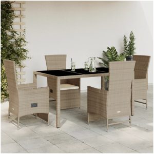 Matgrupp för trädgården med dynor 5 delar beige konstrotting vidaXL