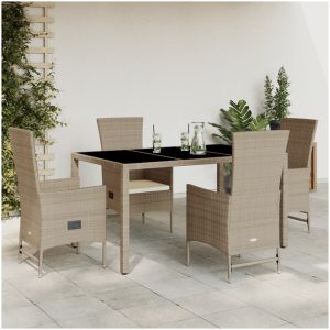 Matgrupp för trädgården med dynor 5 delar beige konstrotting vidaXL