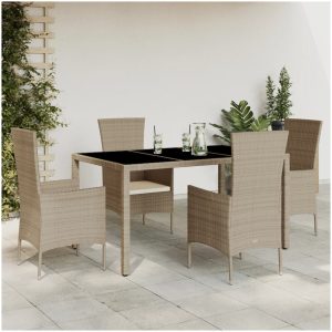 Matgrupp för trädgården med dynor 5 delar beige konstrotting vidaXL