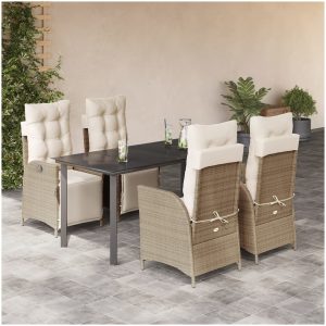 Matgrupp för trädgården med dynor 5 delar beige konstrotting vidaXL