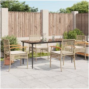 Matgrupp för trädgården med dynor 5 delar beige konstrotting vidaXL