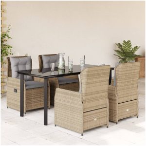 Matgrupp för trädgården med dynor 5 delar beige konstrotting vidaXL
