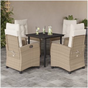 Matgrupp för trädgården med dynor 5 delar beige konstrotting vidaXL