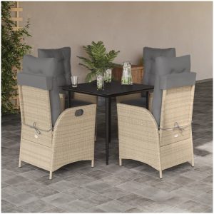 Matgrupp för trädgården med dynor 5 delar beige konstrotting vidaXL