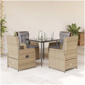 Matgrupp för trädgården med dynor 5 delar beige konstrotting vidaXL