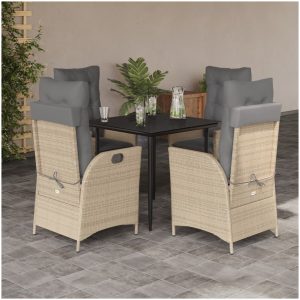 Matgrupp för trädgården med dynor 5 delar beige konstrotting vidaXL