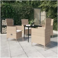 Matgrupp för trädgården med dynor 5 delar beige vidaXL