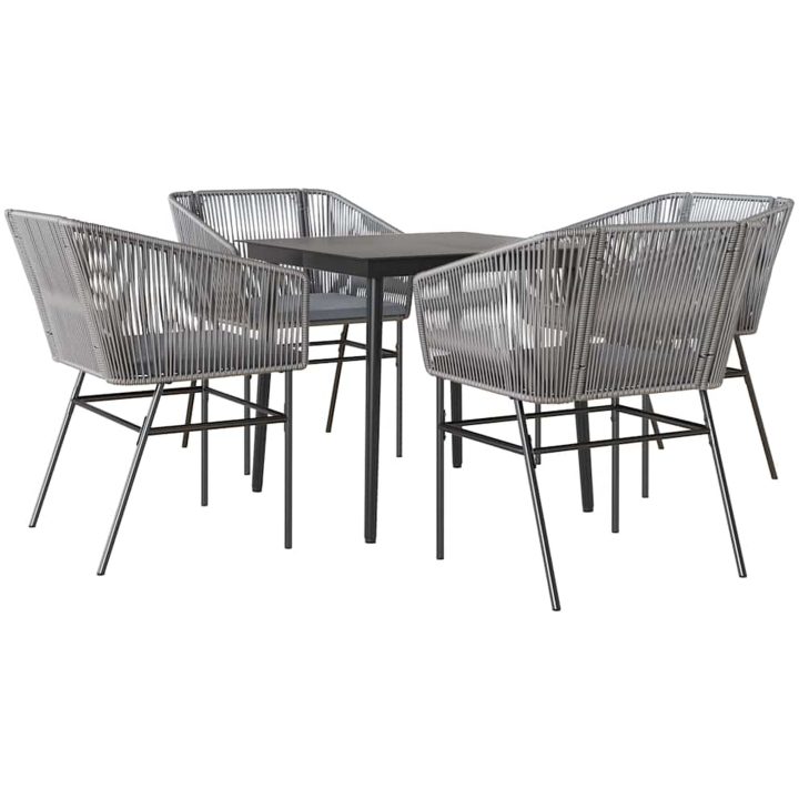 Matgrupp för trädgården med dynor 5 delar grå polyrotting glas vidaXL 80 x 80 x 74 cm – bild 2