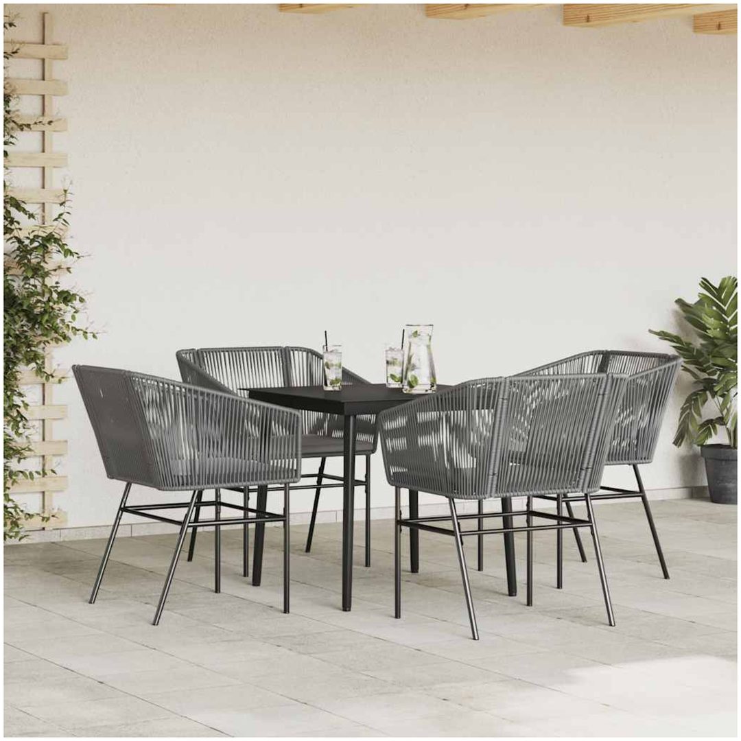 Matgrupp för trädgården med dynor 5 delar grå polyrotting glas vidaXL 80 x 80 x 74 cm – bild 3