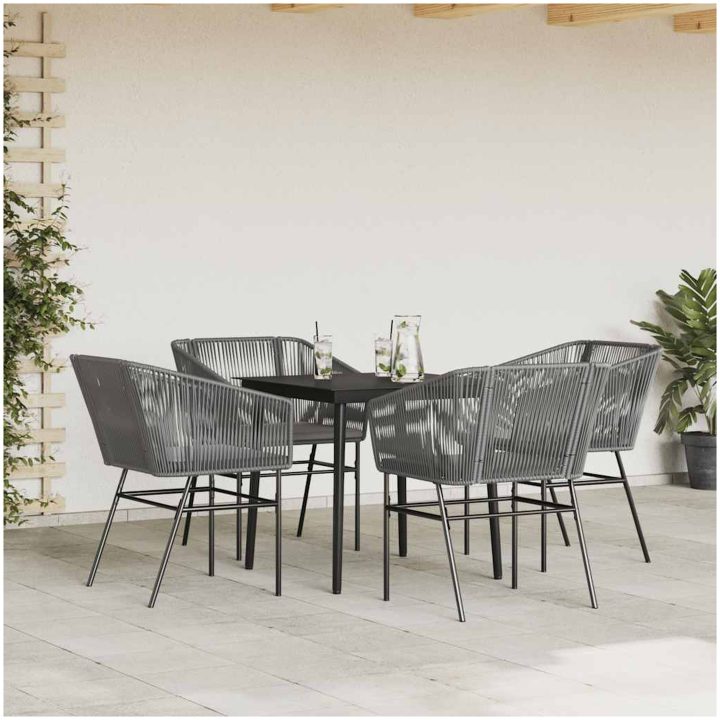 Matgrupp för trädgården med dynor 5 delar grå polyrotting glas vidaXL 80 x 80 x 74 cm – bild 3