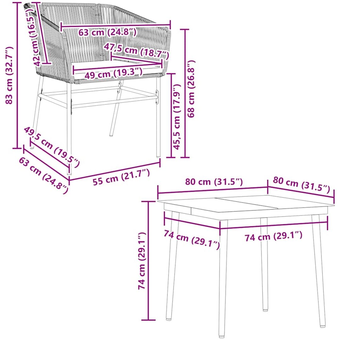 Matgrupp för trädgården med dynor 5 delar grå polyrotting glas vidaXL 80 x 80 x 74 cm – bild 10